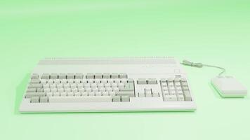 A computer keyboard and mouse on a green background photo