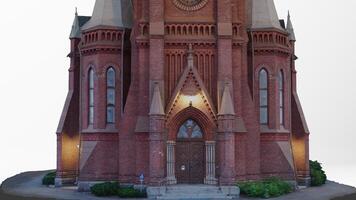 A 3d model of a church with a clock tower photo