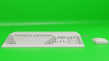 A computer keyboard and mouse on a green background photo