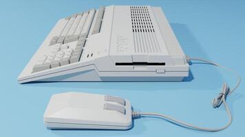 A computer keyboard and mouse on a blue surface photo