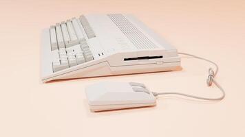 A white computer keyboard and mouse on a peach background photo