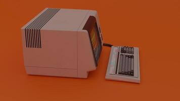 An old computer with a keyboard and mouse on an orange background photo