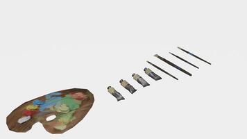A set of brushes and paint brushes on a white surface photo