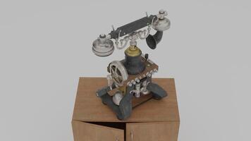 A 3d model of a telephone on top of a wooden box photo