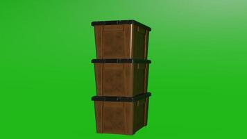 Three brown plastic bins stacked on top of each other photo