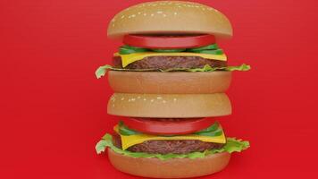 Three hamburgers stacked on top of each other photo