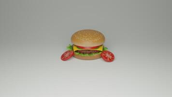 A hamburger with a tomato and a slice of cheese photo