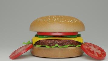 A hamburger with a tomato and lettuce on it photo