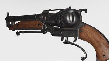 A gun with a wooden handle and a metal barrel photo