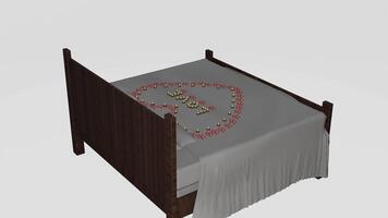A bed with a bed frame and a bed sheet photo