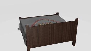 A bed with a red heart on it in 3d photo