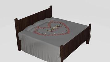 A bed with a heart on it and a pillow photo