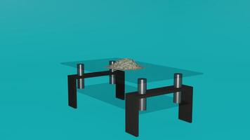 A 3d rendering of a table with a pile of sand on it photo