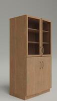 A wooden cabinet with two doors and a shelf photo