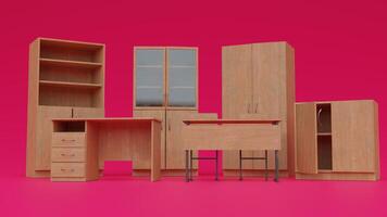 A set of furniture on a pink background photo