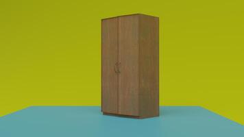 A tall wooden cabinet with a green background photo