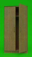 A cabinet with open doors on a green screen photo