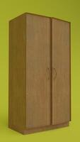 A wooden cabinet with two doors on a green background photo
