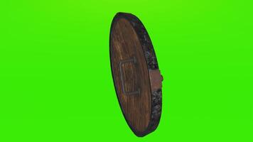 A wooden shield on a green screen photo