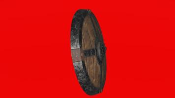 A wooden shield on a red background photo
