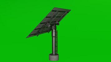 A solar panel on a pole in front of a green screen photo