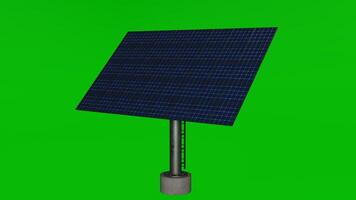 A solar panel on a metal pole in front of a green screen photo