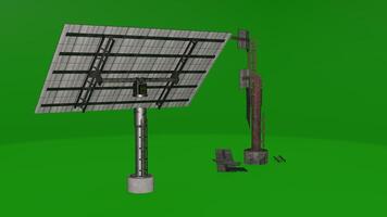 A solar panel and a pole on a green background photo