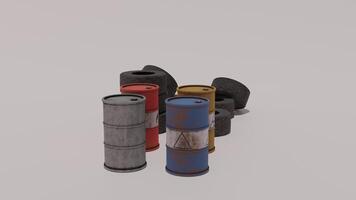 A group of barrels with different colors photo