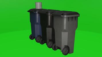 Three trash cans with wheels on a green background photo