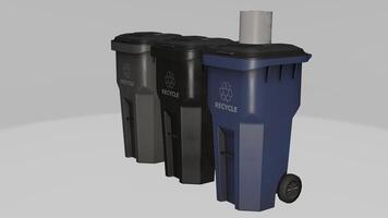 Three trash cans with a lid on each side photo