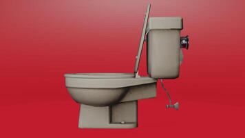 A toilet with the lid up on a red background photo