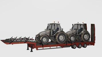 A tractor trailer with two tractors on it photo