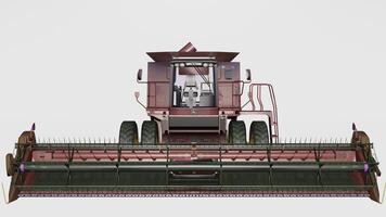 A large combine harvester is shown on a white background photo