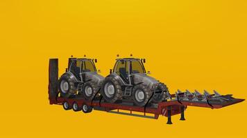Two tractors on a trailer with a yellow background photo