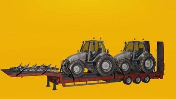Tractor trailer with two tractors on it photo