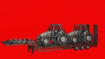 A tractor trailer with two tractors on it photo