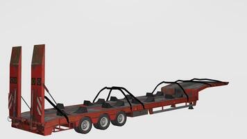 A large flatbed trailer with a flatbed trailer attached to it photo