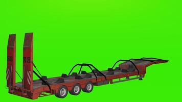 A large flatbed trailer with a green background photo