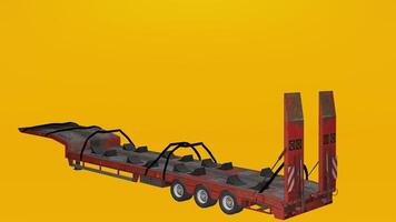 A red trailer with a flatbed on a yellow background photo