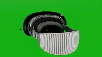A white and black headset with a green screen photo