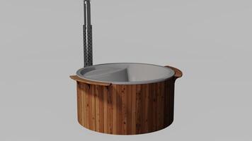 A wooden bucket with a handle and a wooden pole photo