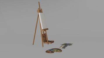 An easel with paint brushes and paint on it photo