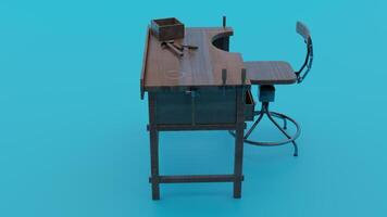 A desk with a chair and a stool photo