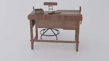A small desk with a chair and a stool photo