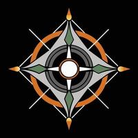 A compass with a black background and orange and green colors vector