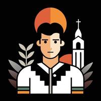 A man with a cross and a church in the background vector