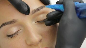 Microblading Eyebrows Work. Microblading eyebrows work flow in a beauty salon video