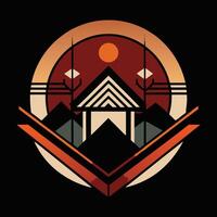 A tribal style logo with a house and mountains vector