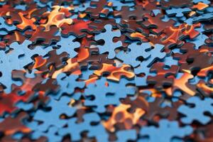 Top View of Mixed Pieces of a Jigsaw Puzzle - Texture Background photo