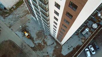 Newly constructed building. Aerial view of building construction site district video